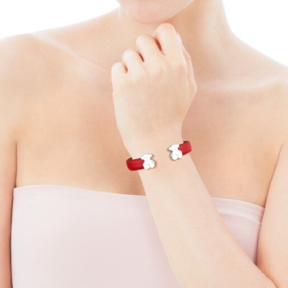 TOUS Sweet Dolls bangle in sterling silver and red leather. - Picture 2 of 8